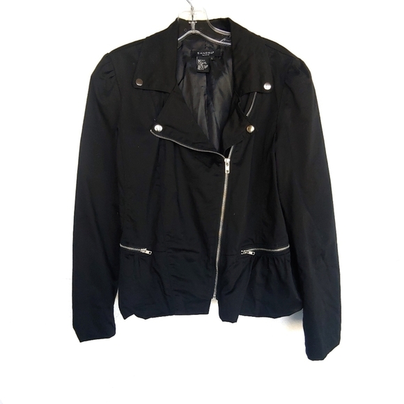 Sandro | Black Moto Jacket Zippers - Picture 1 of 4